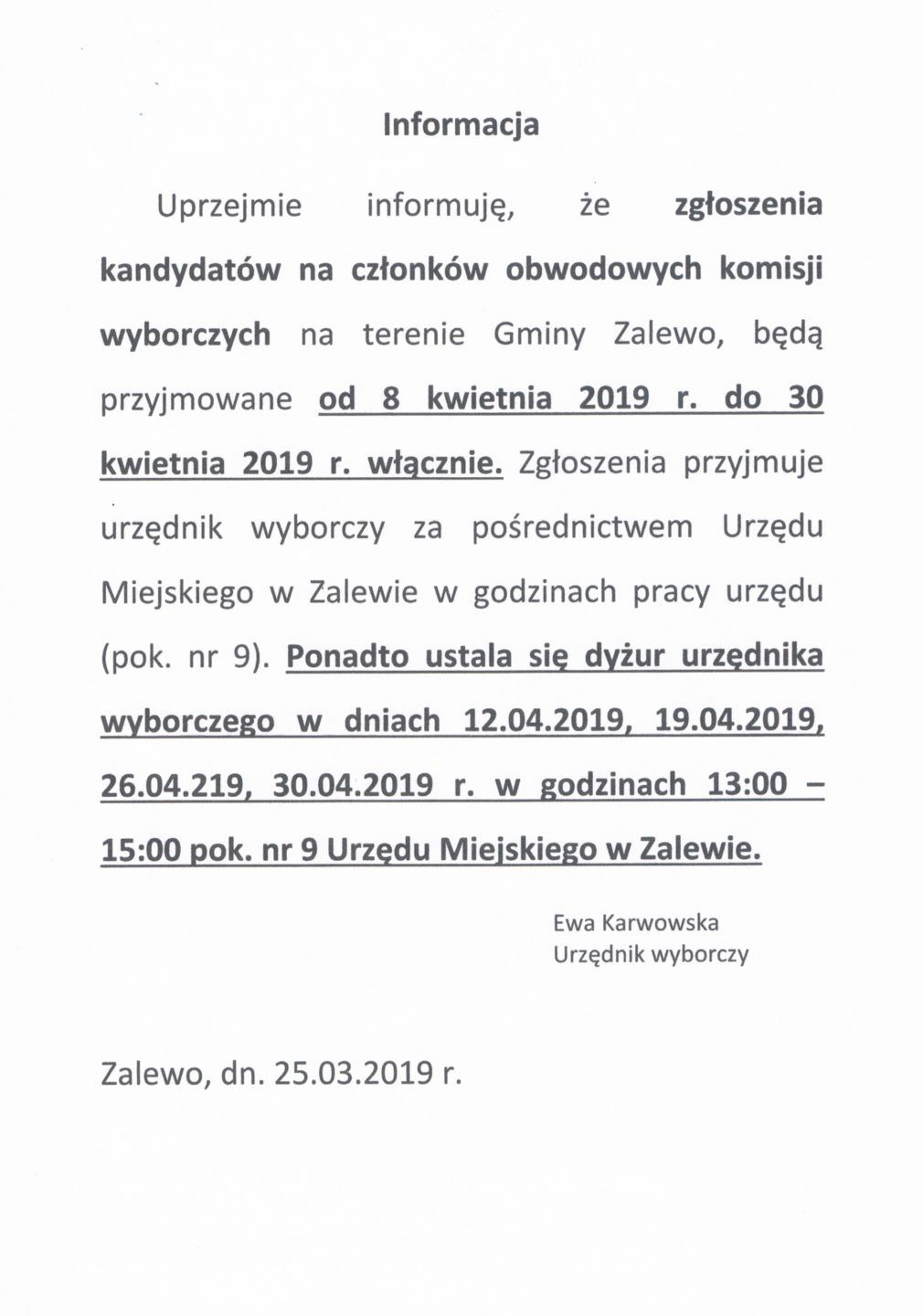 Informacja Urzędnika Wyborczego