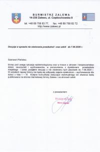 Decyzja Burmistrza w sprawie nie otwierania przedszkoli oraz szkół do dnia 7.06.2020 r.