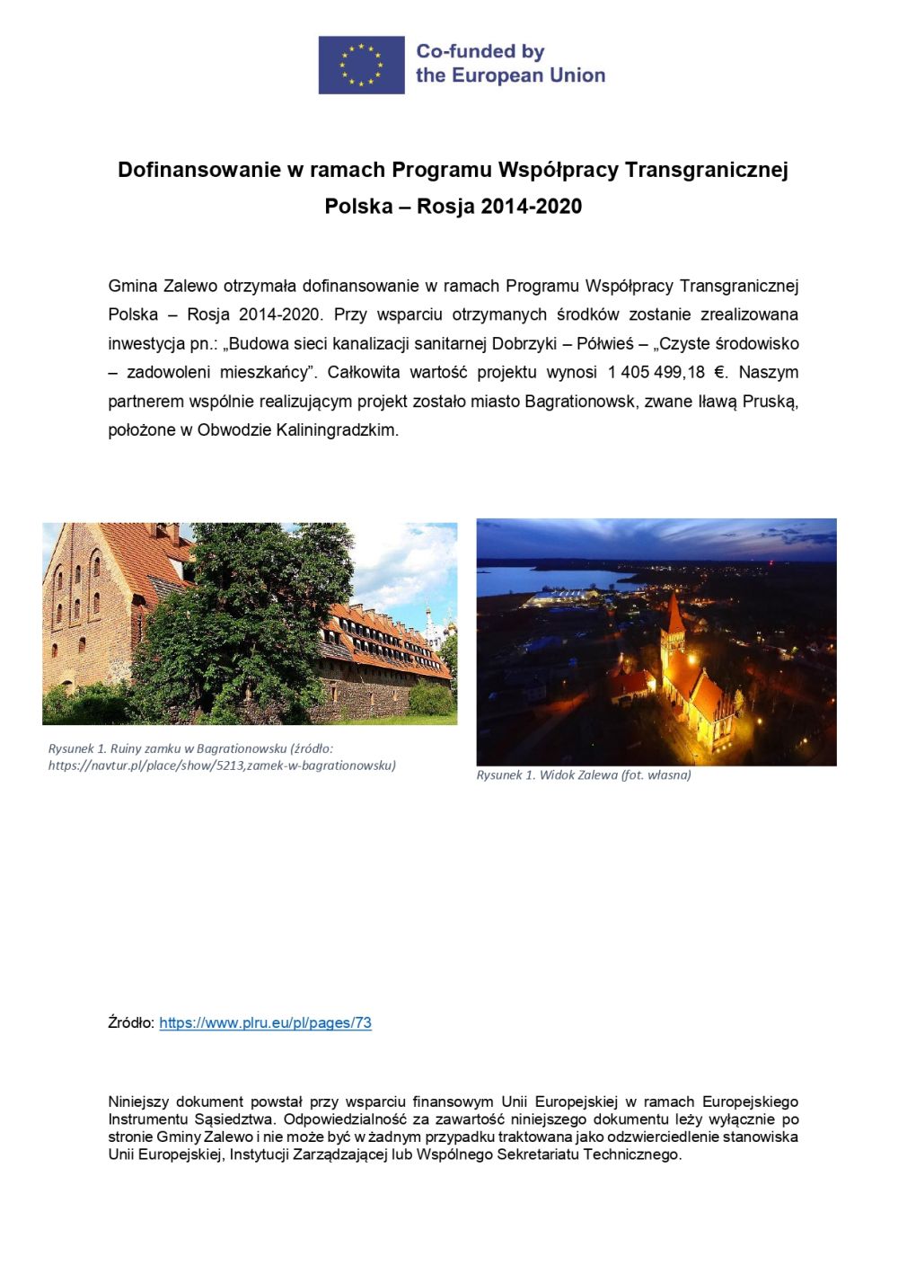 Dofinansowanie w ramach Programu Współpracy Transgranicznej Polska - Rosja 2014-2020