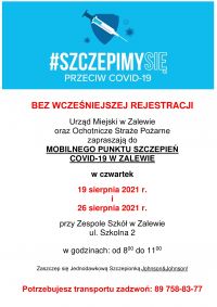 Zaproszenie do Mobilnego Punktu Szczepień w Zalewie