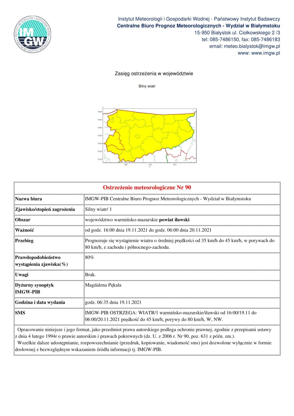 Ostrzeżenie meteorologiczne Nr 90