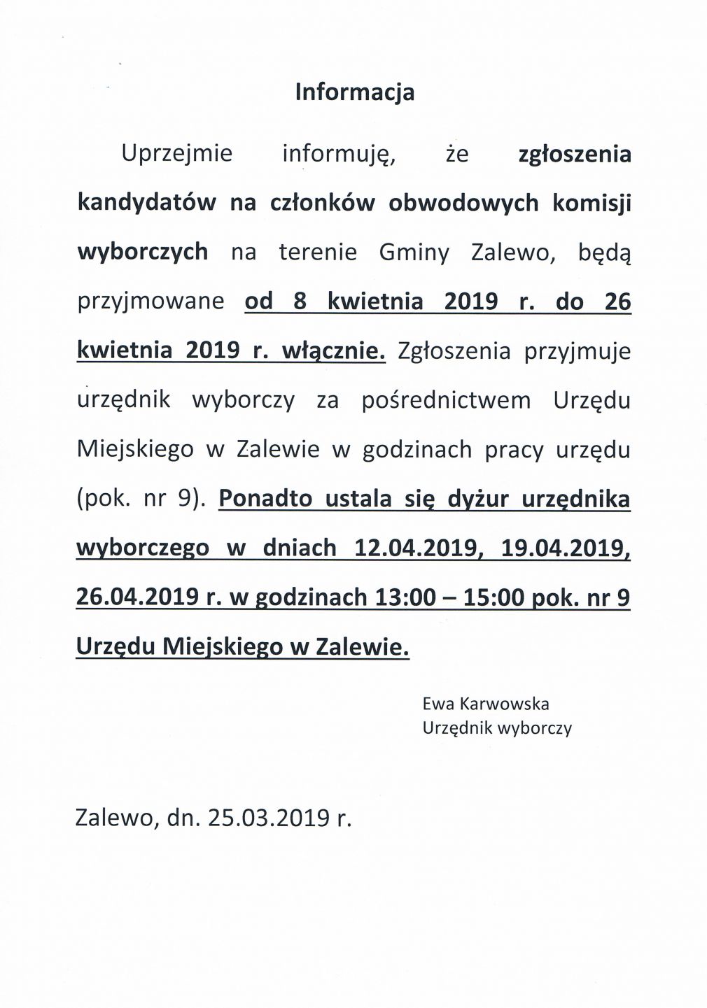 Informacja Urzędnika Wyborczego