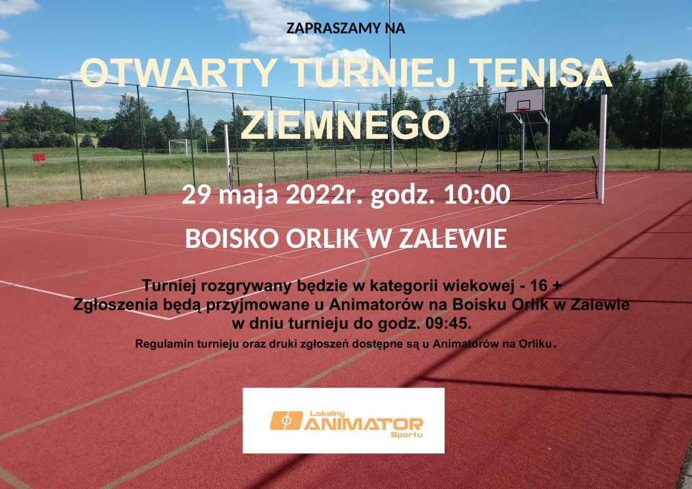 Zaproszenie na Otwarty Turniej Tenisa Ziemnego - 29 maja 2022r.