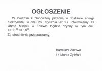 26 styczeń - zmiana godzin pracy Urzędu Miejskiego