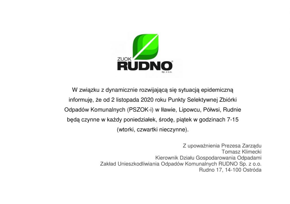 Zmiana godzin i dni przyjmowania odpadów na PSZOK