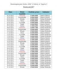 Harmonogram pracy Orlika w Zalewie  -PAŹDZIERNIK 2017