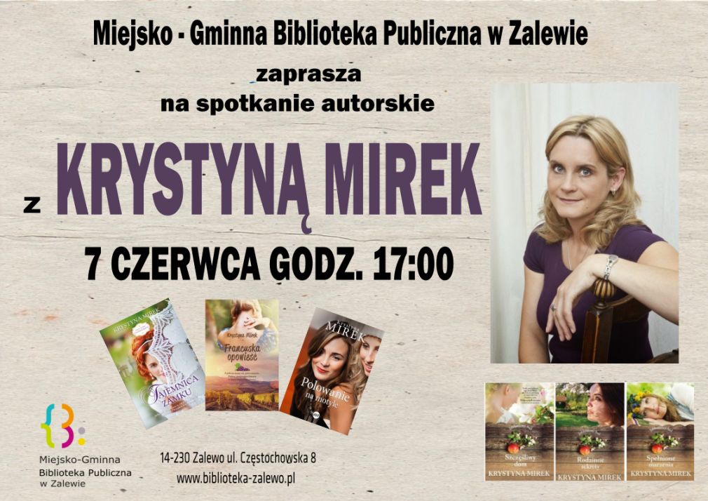 Zaproszenie na spotkanie autorskie z Krystyną Mirek