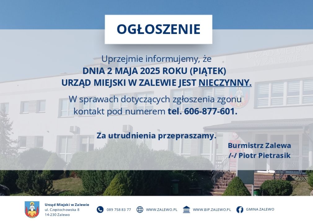 Ogłoszenie Burmistrza Zalewa