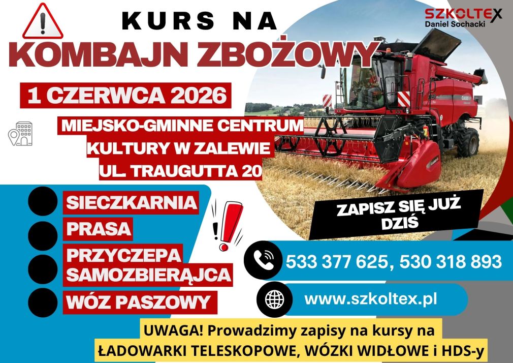 Zaproszenie na szkolenie z bezpiecznej obsługi maszyn żniwnych