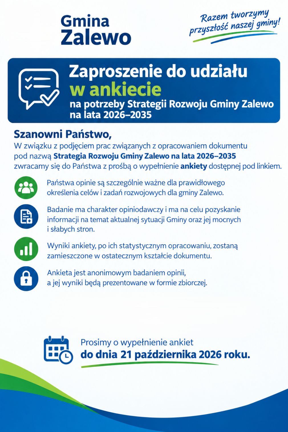 Ankieta na potrzeby Strategii Rozwoju Gminy Zalewo na lata 2026–2035