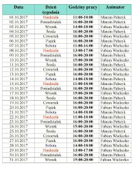 Harmonogram pracy Orlika w Zalewie - październik 2017