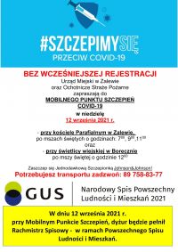 Zaproszenie do Mobilnego Punktu Szczepień oraz Spisu Powszechnego w dniu 12.09.2021 r.