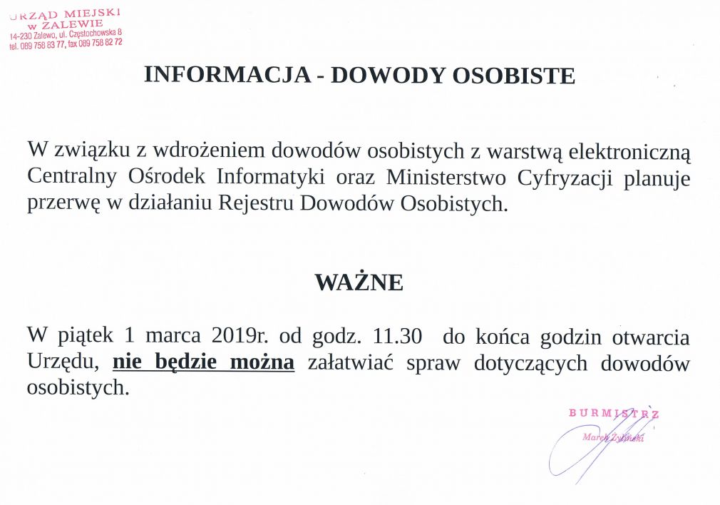 INFORMACJA- DOWODY OSOBISTE