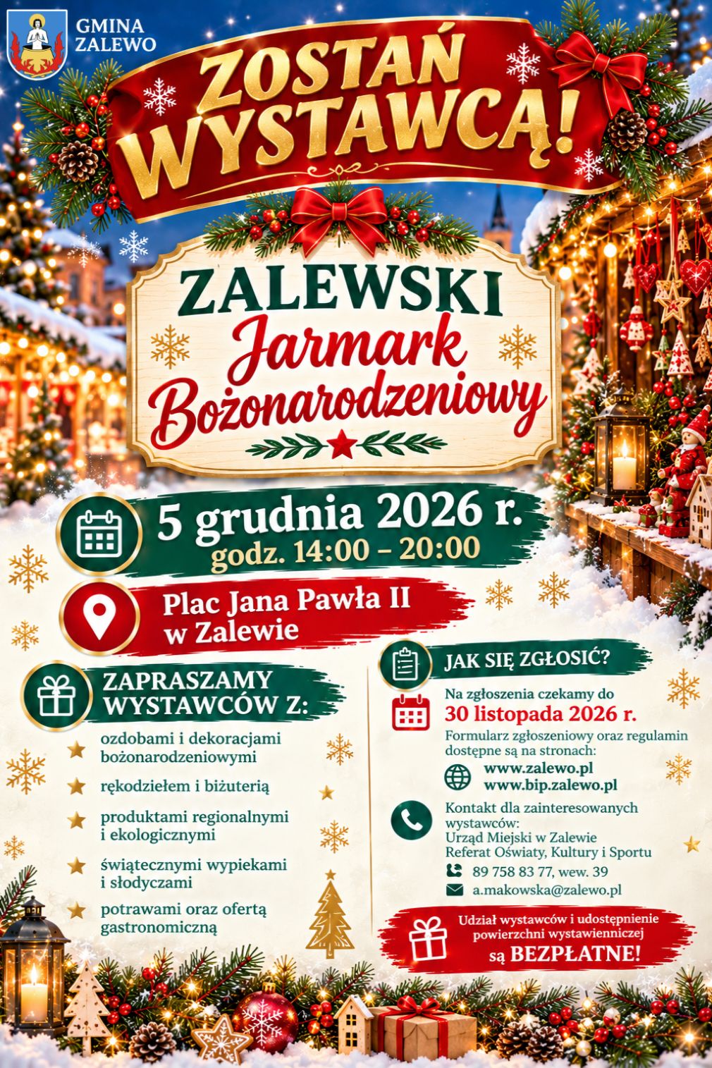 Zostań wystawcą na Zalewskim Jarmarku Bożonarodzeniowym