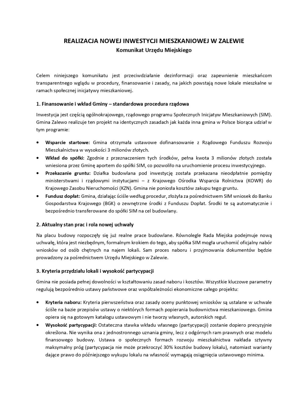 REALIZACJA NOWEJ INWESTYCJI MIESZKANIOWEJ W ZALEWIE