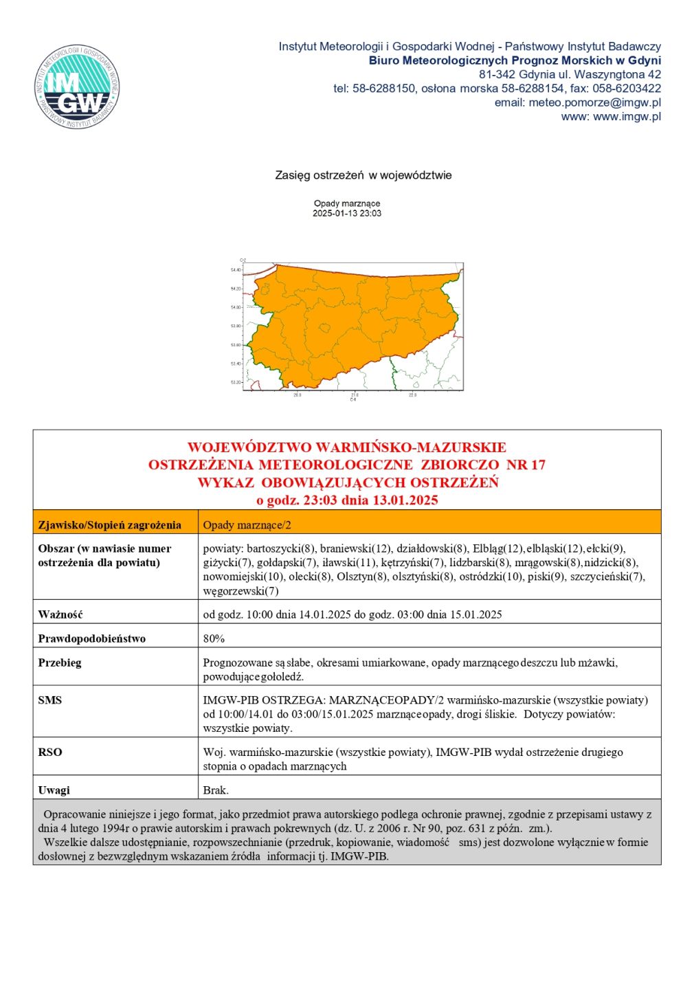 Ostrzeżenie meteorologiczne zbiorczo nr 17