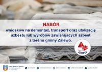Nabór wniosków na demontaż, transport oraz utylizację azbestu lub wyrobów zawierających azbest z terenu gminy Zalewo