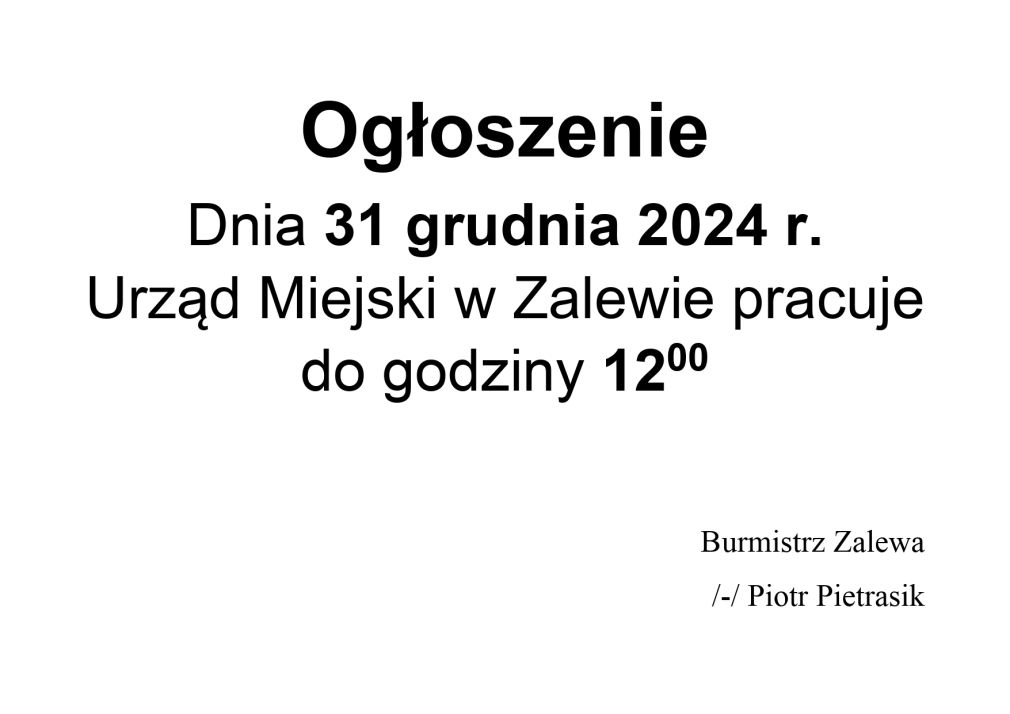 Ogłoszenie Burmistrza Zalewa