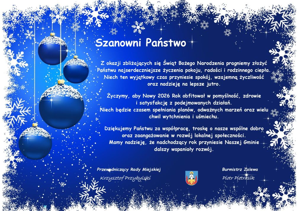 Życzenia Burmistrza Zalewa oraz Przewodniczącego Rady Miejskiej w Zalewie